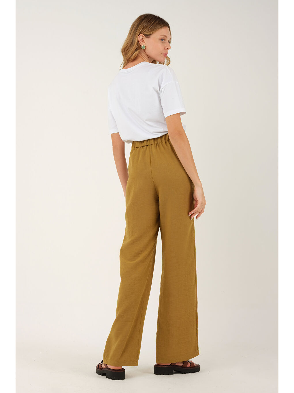 Bol Paça Lastikli Pantolon Asit Yeşili-2