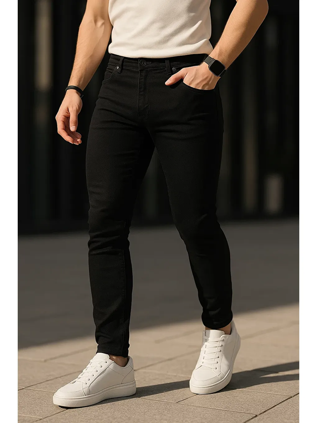 Erkek Pamuklu Basic Siyah Jeans Pantolon