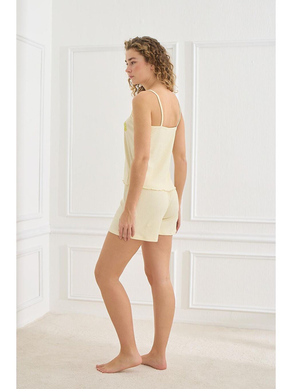 Kadın İp Askılı Kaşkorse Şort Takım | Sarı 70702-856-2