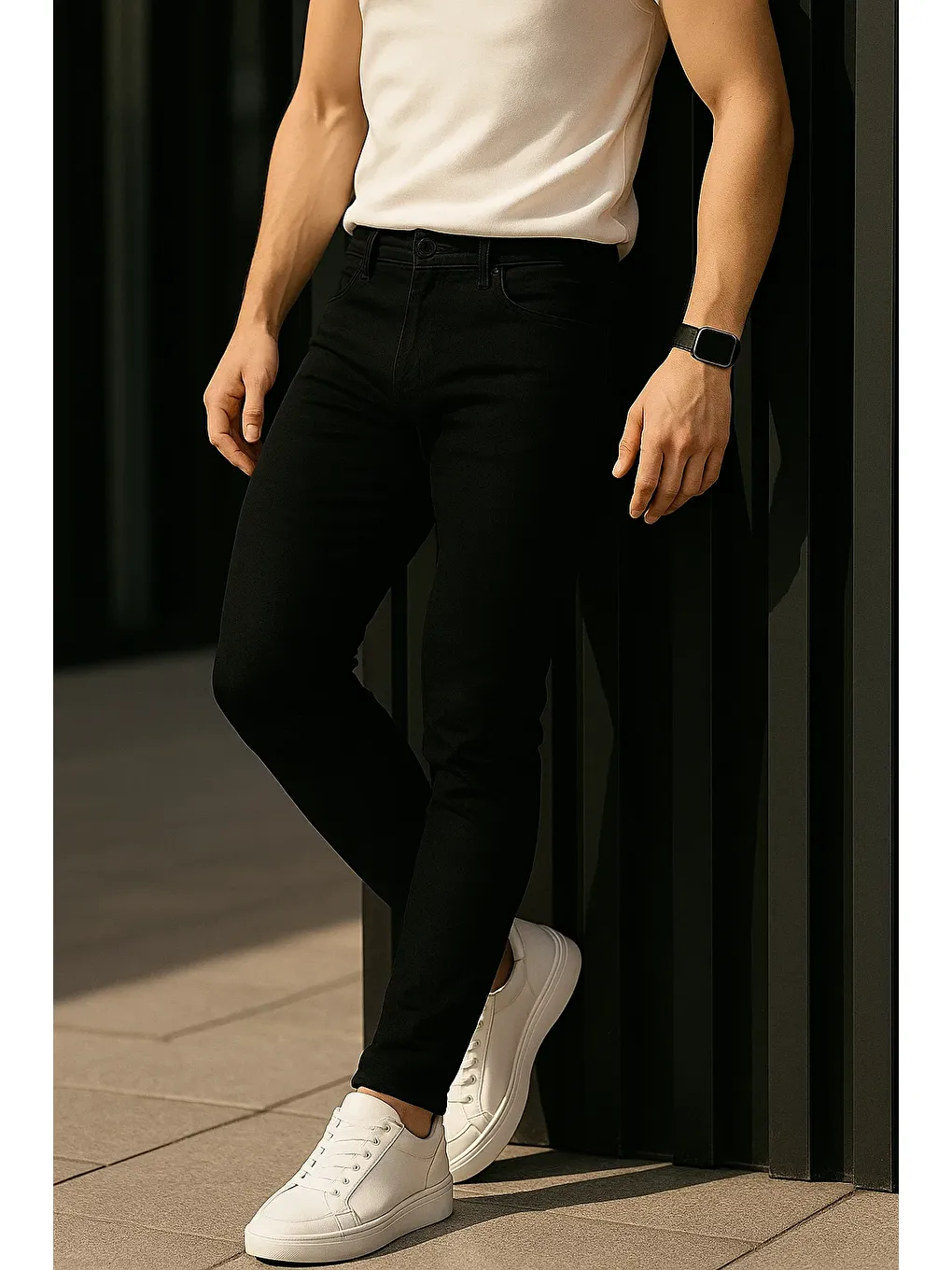 Erkek Pamuklu Basic Siyah Jeans Pantolon-2