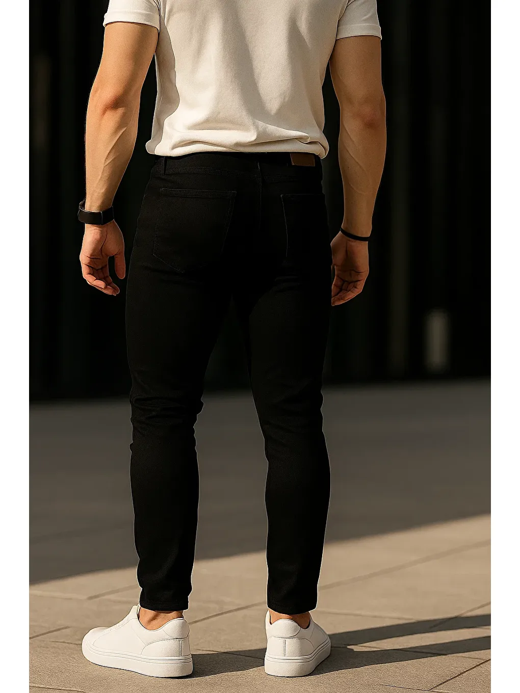 Erkek Pamuklu Basic Siyah Jeans Pantolon-4