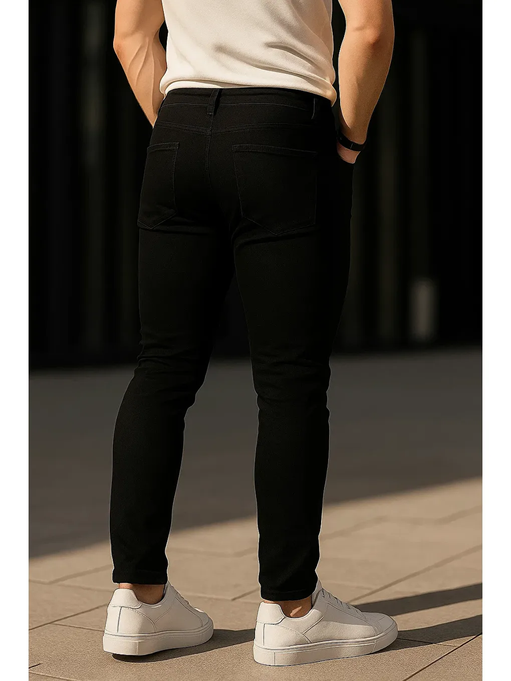 Erkek Pamuklu Basic Siyah Jeans Pantolon-5