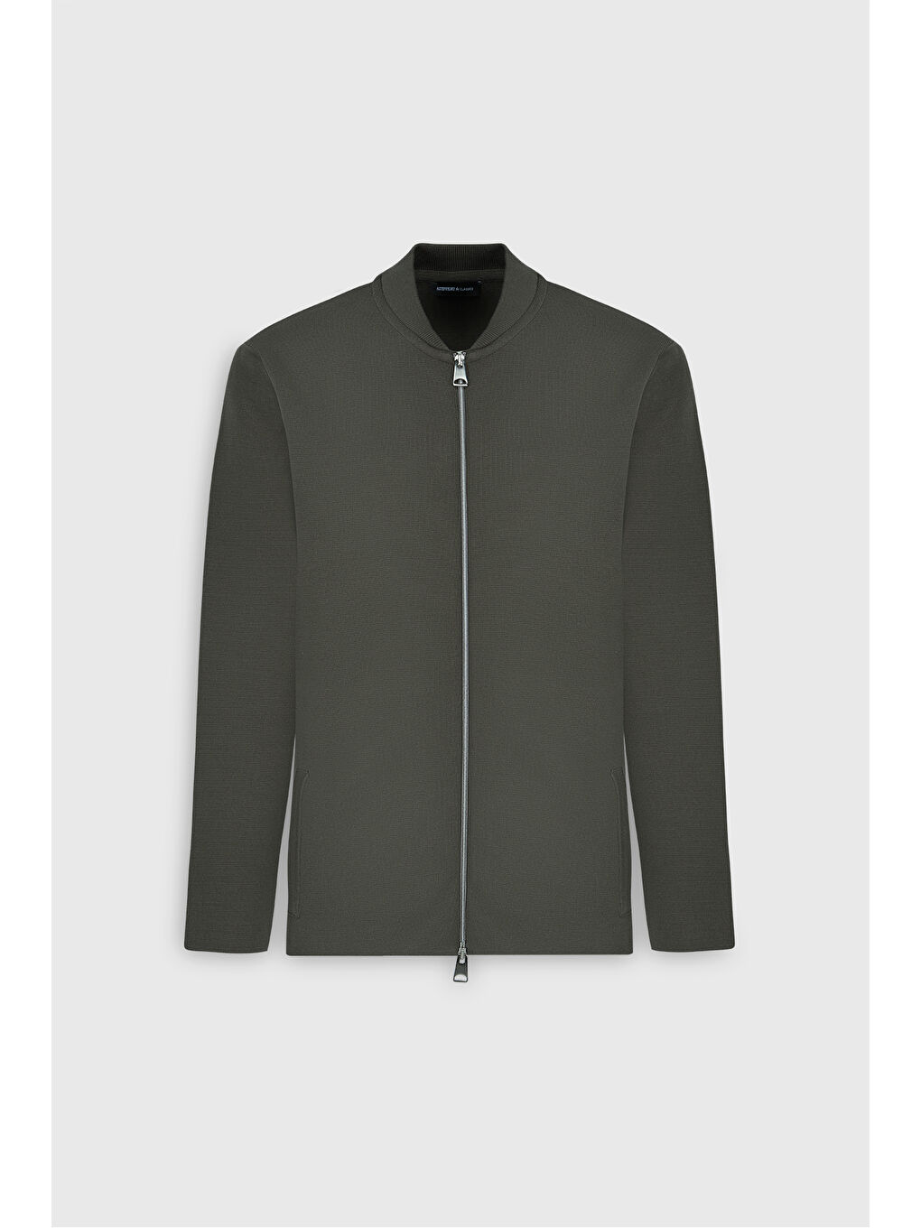 Erkek Haki %100 Pamuk Standart Fit Normal Kesim Kolej Yaka Cepli Triko Hırka-6