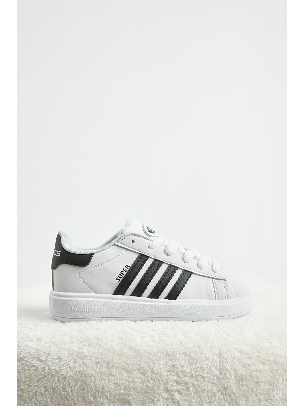 Çocuk Unisex Beyaz Siyah File Rahat Kalıp Nefes Alabilen Bağcıklı Sneaker
