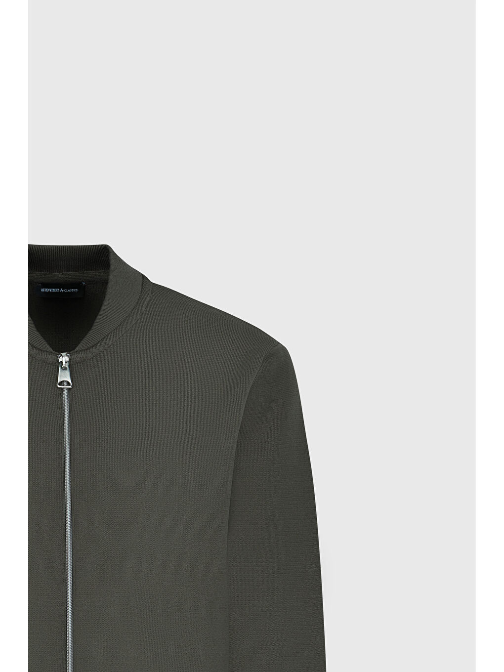 Erkek Haki %100 Pamuk Standart Fit Normal Kesim Kolej Yaka Cepli Triko Hırka-7