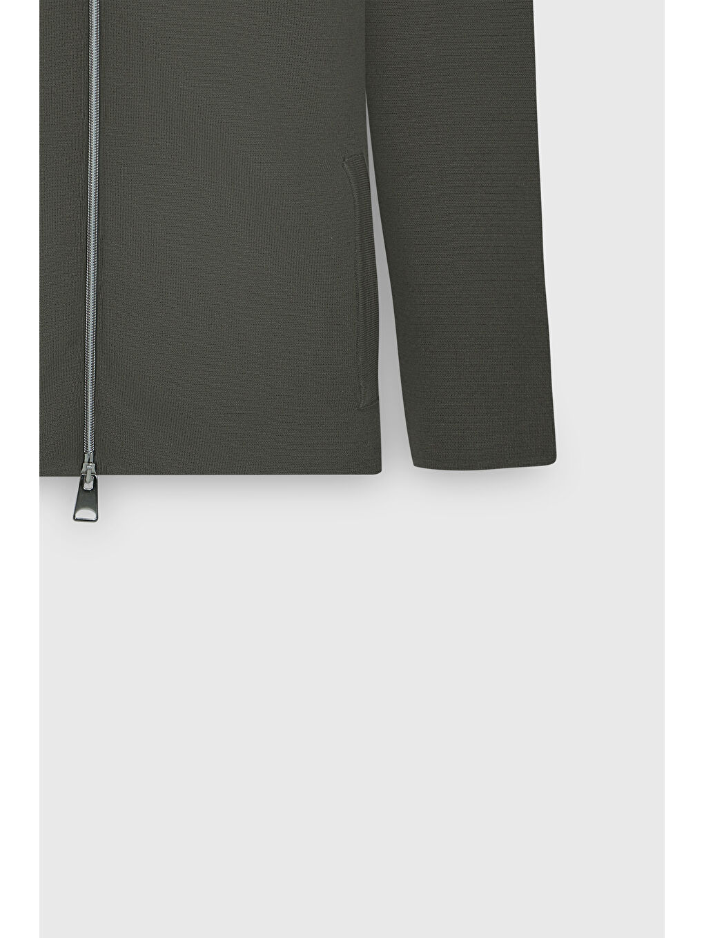 Erkek Haki %100 Pamuk Standart Fit Normal Kesim Kolej Yaka Cepli Triko Hırka-8