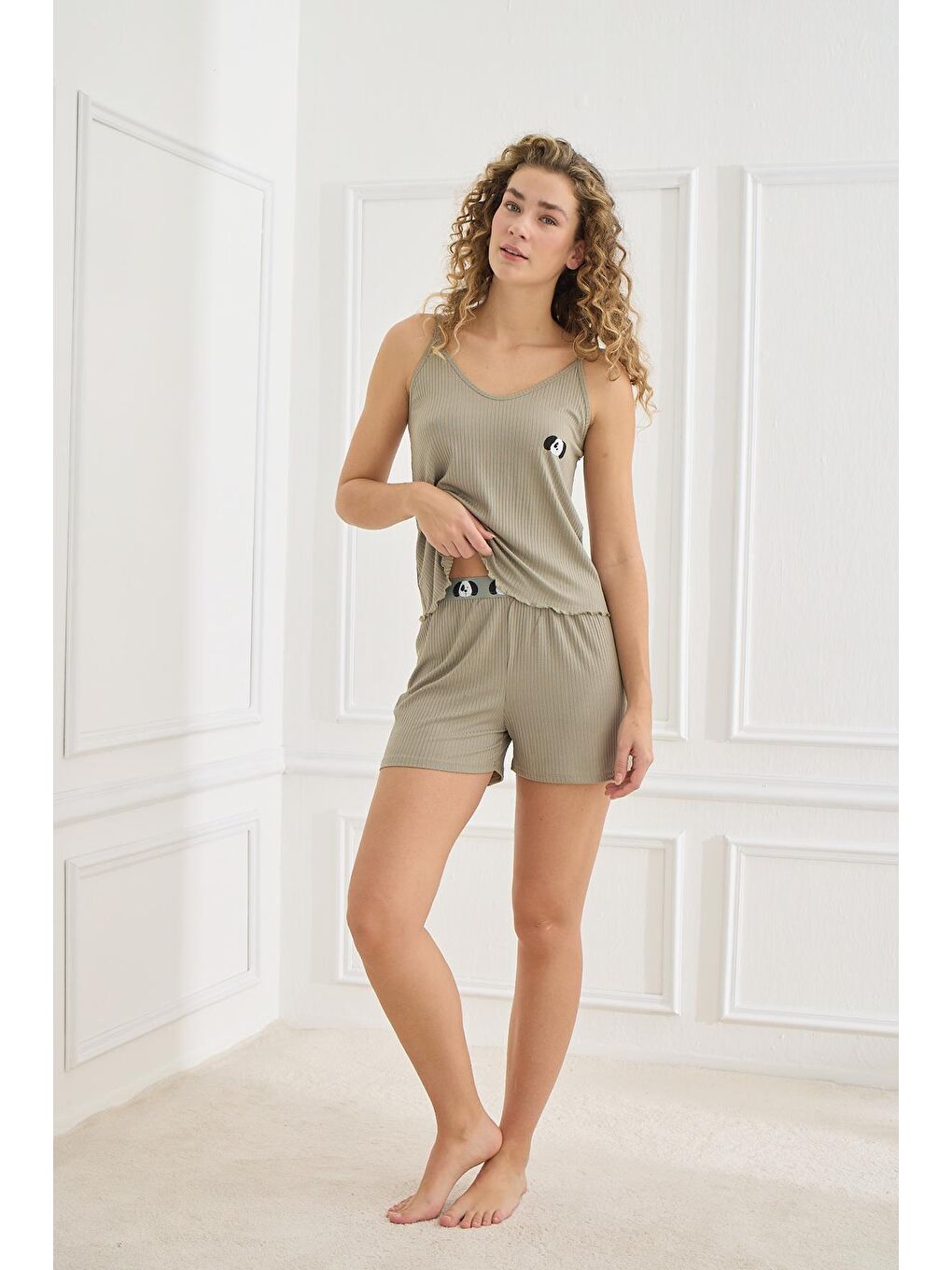 Kadın İp Askılı Kaşkorse Şort Takım | Haki 70702-942