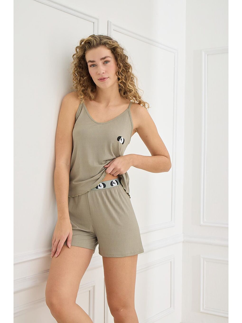 Kadın İp Askılı Kaşkorse Şort Takım | Haki 70702-942-1