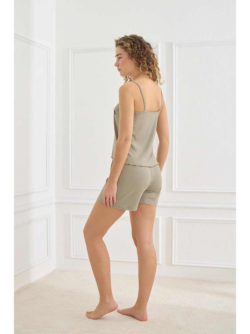 Kadın İp Askılı Kaşkorse Şort Takım | Haki 70702-942-2