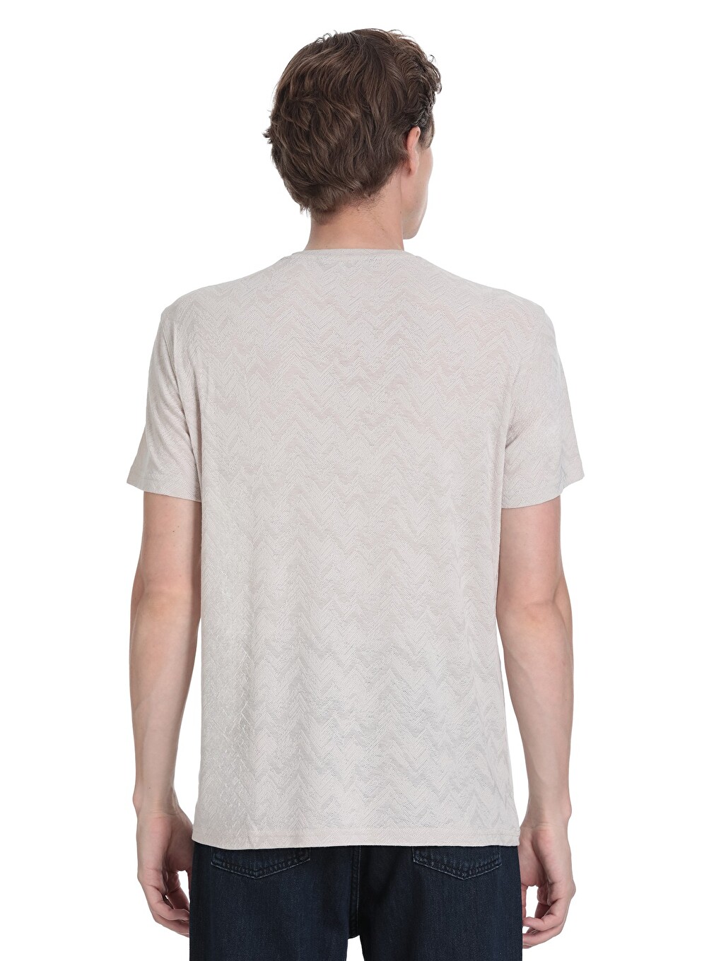 Ekru Regular Fit Bisiklet Yaka Tişört-3