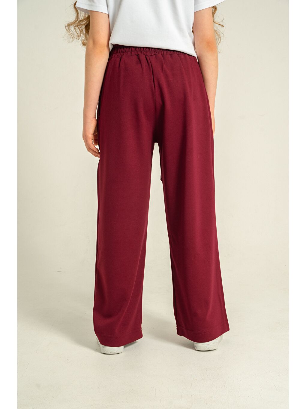 Bordo Ön Pileli Yumuşak Dokulu - Comfort Kumaş Kız Çocuk Eşofman Altı-4