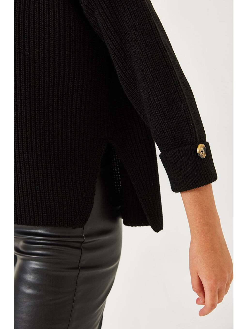 Siyah Kadın Selanik Örgü Kazak-2