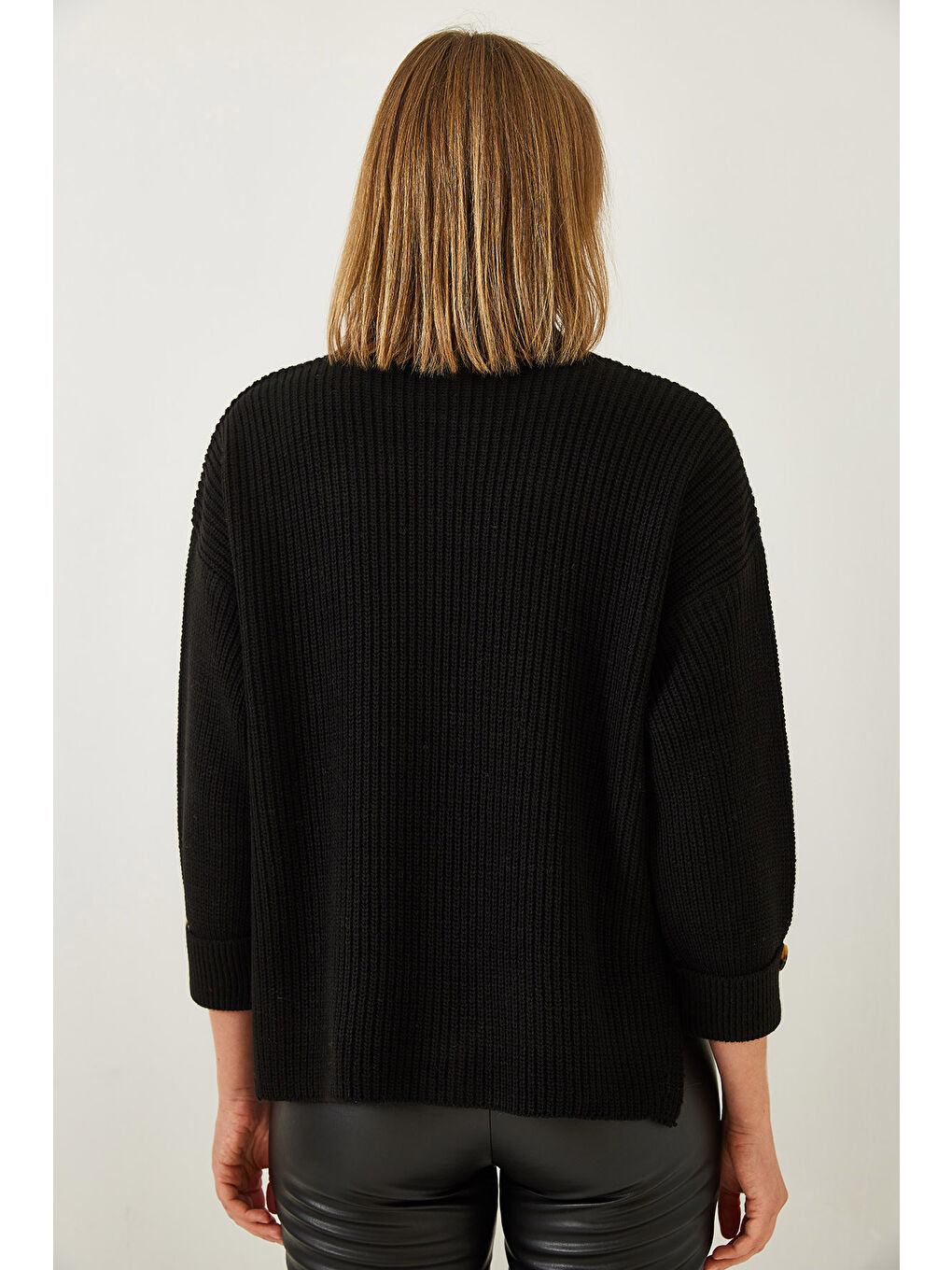 Siyah Kadın Selanik Örgü Kazak-3