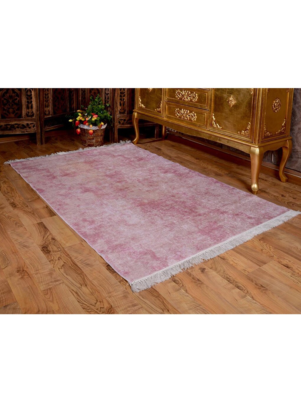 Pembe Kaymaz Taban Dijital Baskı Kadife Halı Duru Pudra 180x280 Cm-2