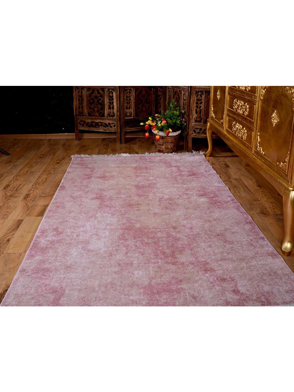 Pembe Kaymaz Taban Dijital Baskı Kadife Halı Duru Pudra 180x280 Cm-3