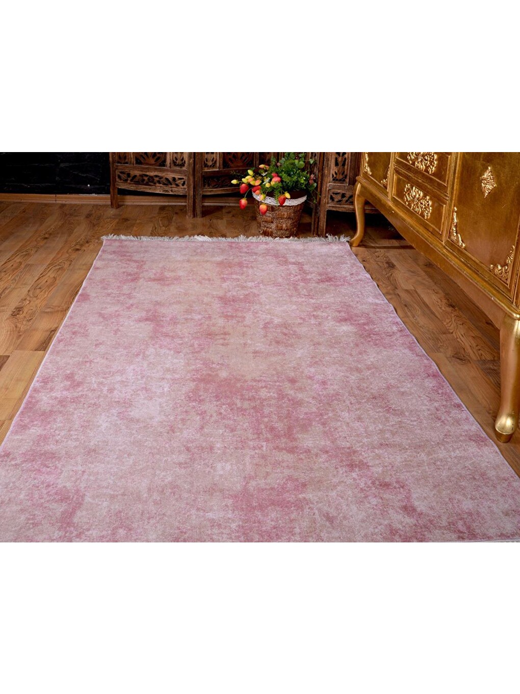 Pembe Kaymaz Taban Dijital Baskı Kadife Halı Duru Pudra 180x280 Cm-4