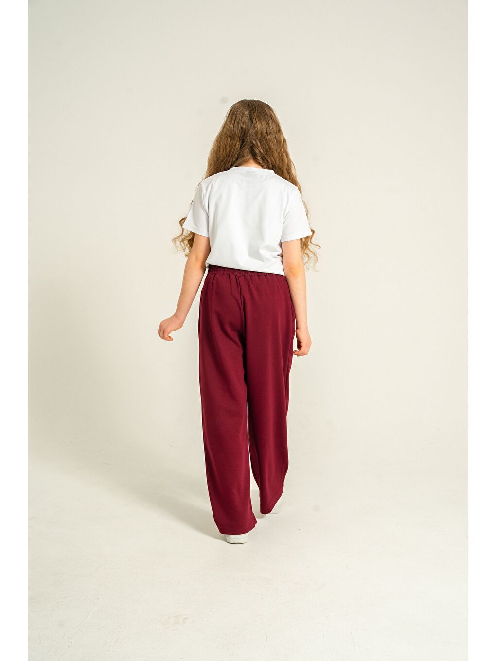 Bordo Ön Pileli Yumuşak Dokulu - Comfort Kumaş Kız Çocuk Eşofman Altı-6