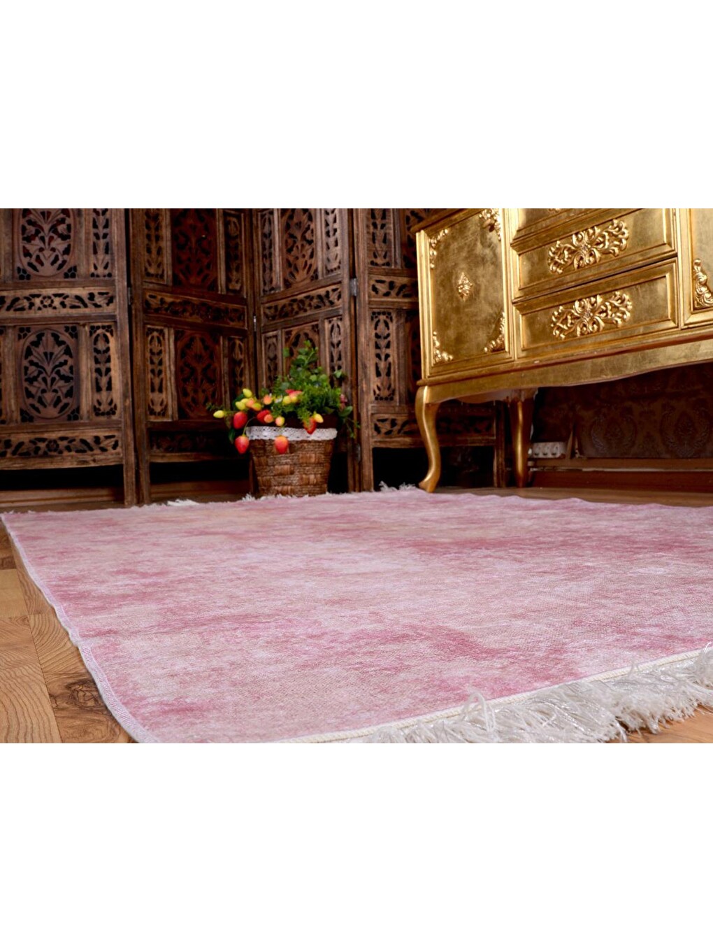 Pembe Kaymaz Taban Dijital Baskı Kadife Halı Duru Pudra 180x280 Cm-5