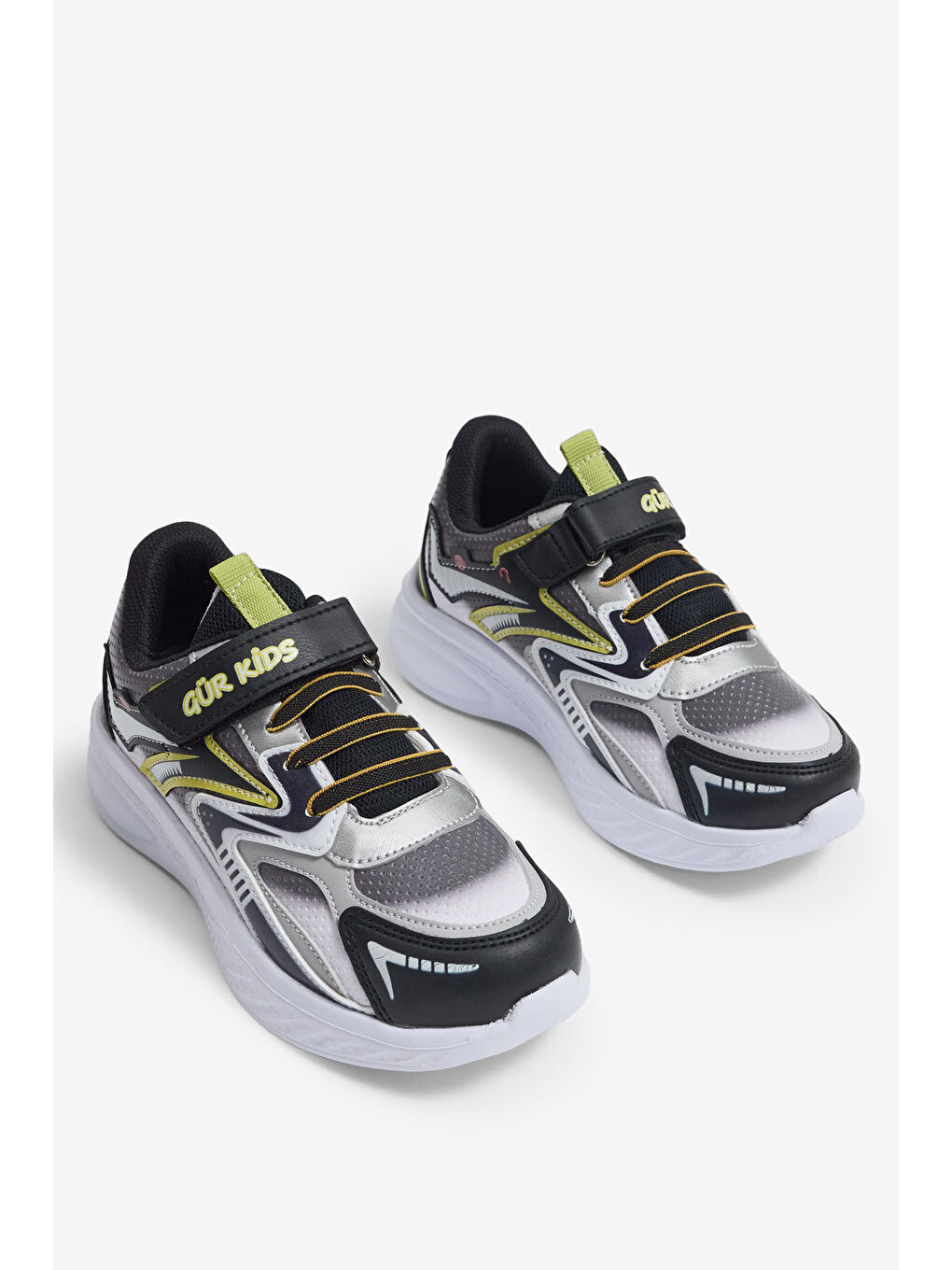 Çocuk Unisex Siyah Sarı Eva Faylon Taban Cırtlı Lastik Bağcıklı Spor Ayakkabı-2