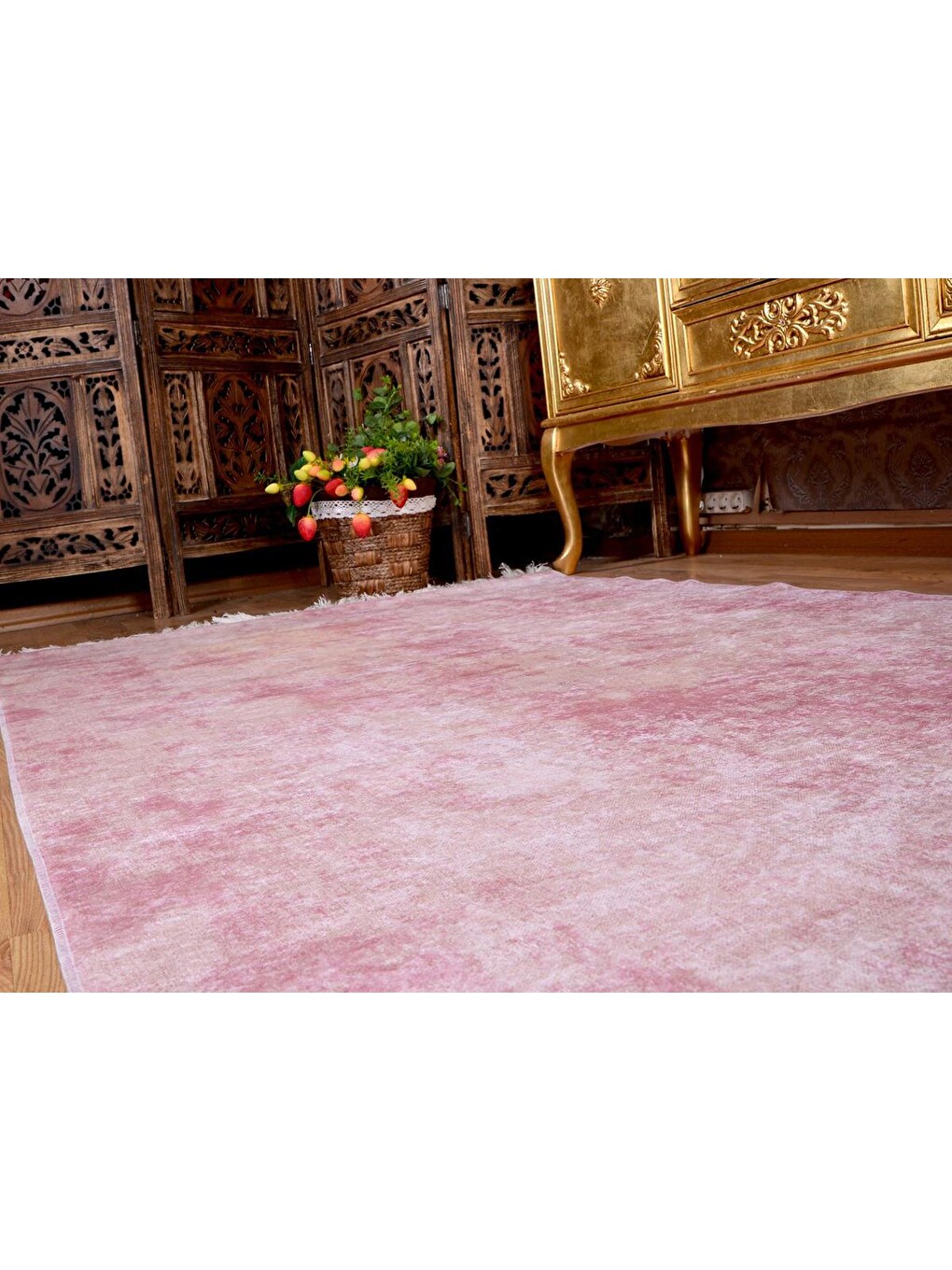 Pembe Kaymaz Taban Dijital Baskı Kadife Halı Duru Pudra 180x280 Cm-6