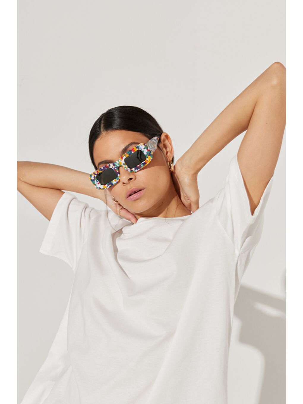 Loose Fit Rahat Kesim Bisiklet Yaka %100 Pamuk Kırık Beyaz Tişört-3