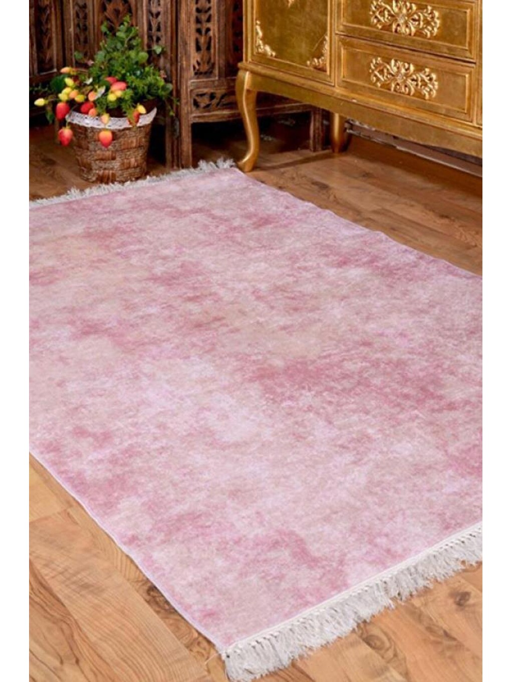 Pembe Kaymaz Taban Dijital Baskı Kadife Halı Duru Pudra 180x280 Cm-7
