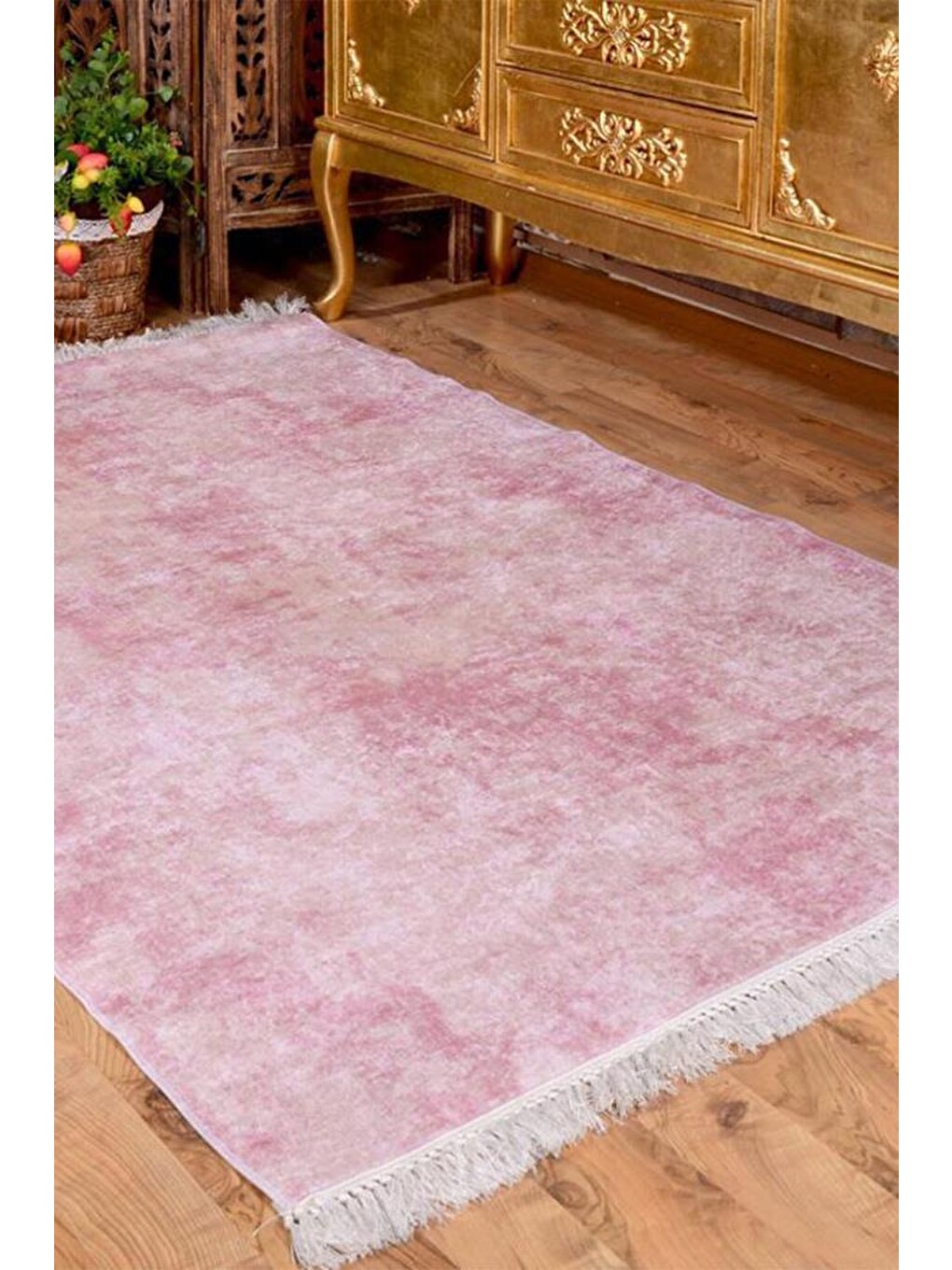 Pembe Kaymaz Taban Dijital Baskı Kadife Halı Duru Pudra 180x280 Cm-9