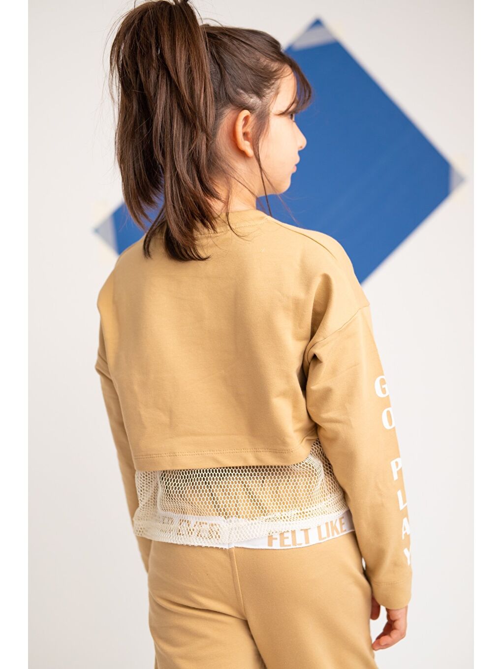 Kız Çocuk Go Play Fileli Crop Bej Sweatshirt (4-12Yaş)-2