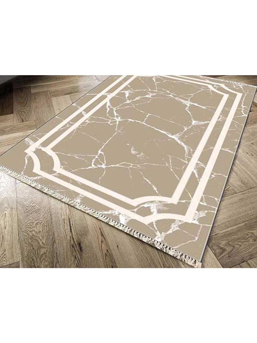 Kahverengi Kaymaz Taban Dijital Baskı Kadife Halı Linear Stone Kahve 180x280 Cm