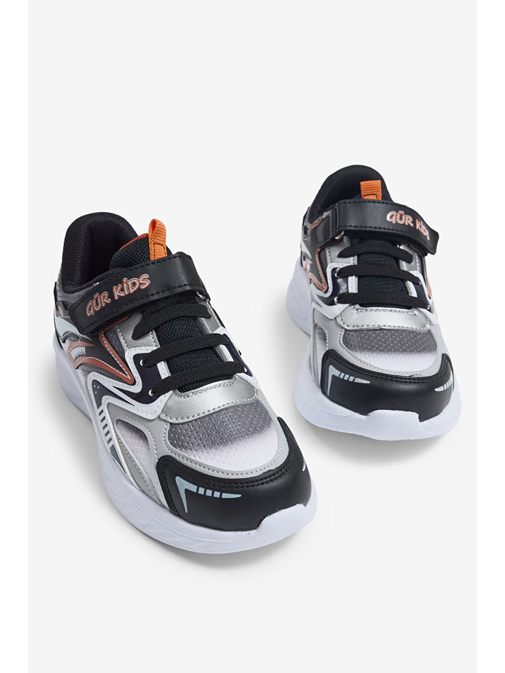 Çocuk Unisex Siyah Oranj Eva Faylon Taban Cırtlı Lastik Bağcıklı Spor Ayakkabı-1