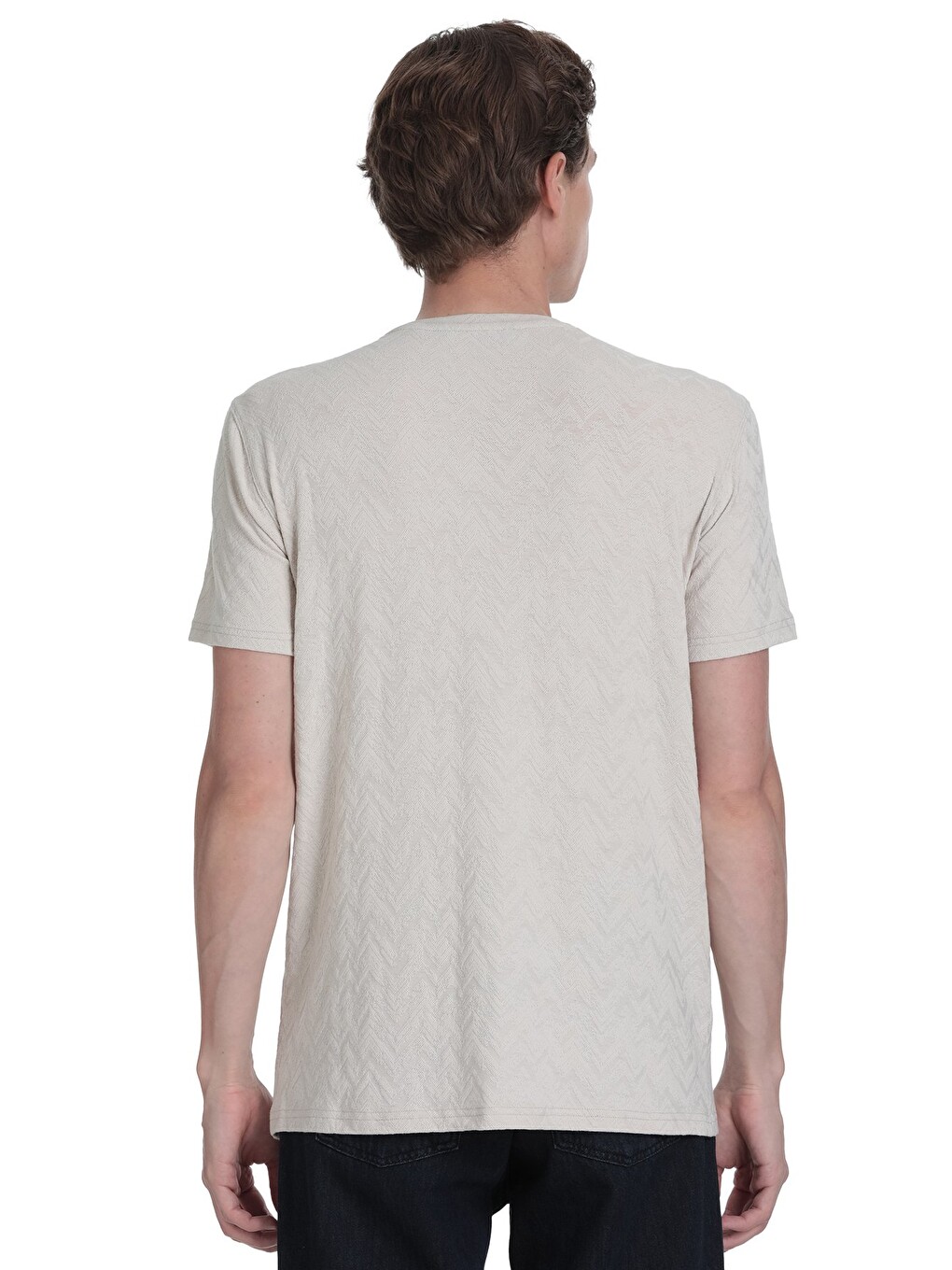 Bej Taş Regular Fit Bisiklet Yaka Tişört-4