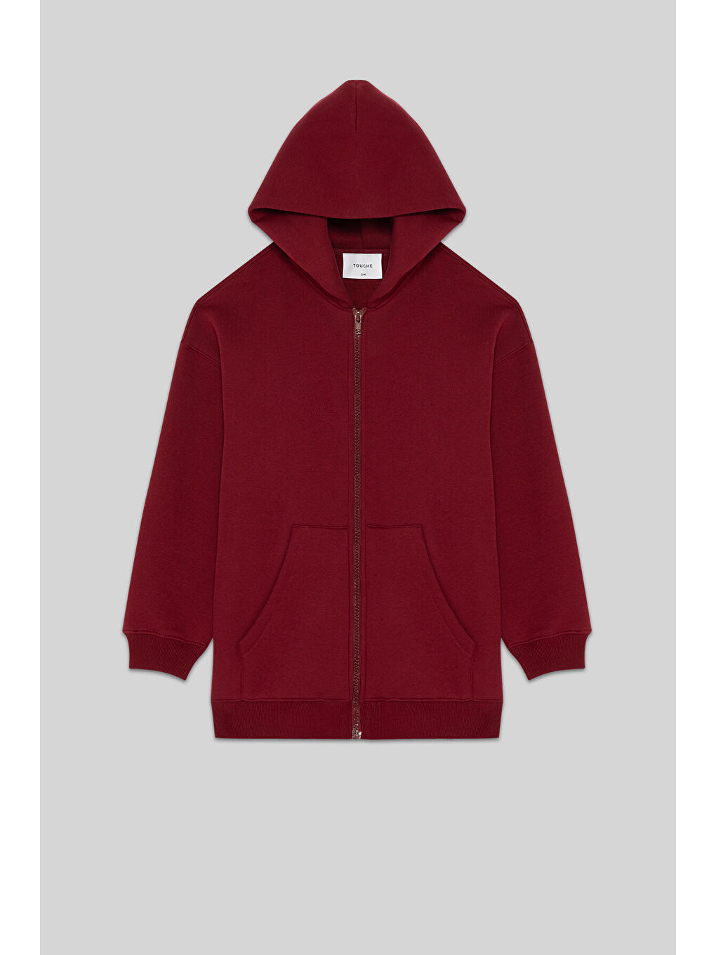Bordo Kapüşonlu Örme Ceket