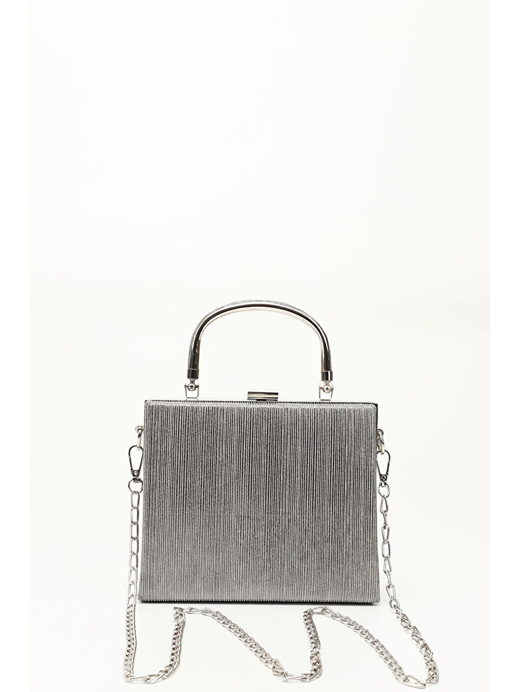 Gri Kadın GÜMÜŞ Simli Uzun Zincirli El Ve Omuz Askılı Abiye Çanta