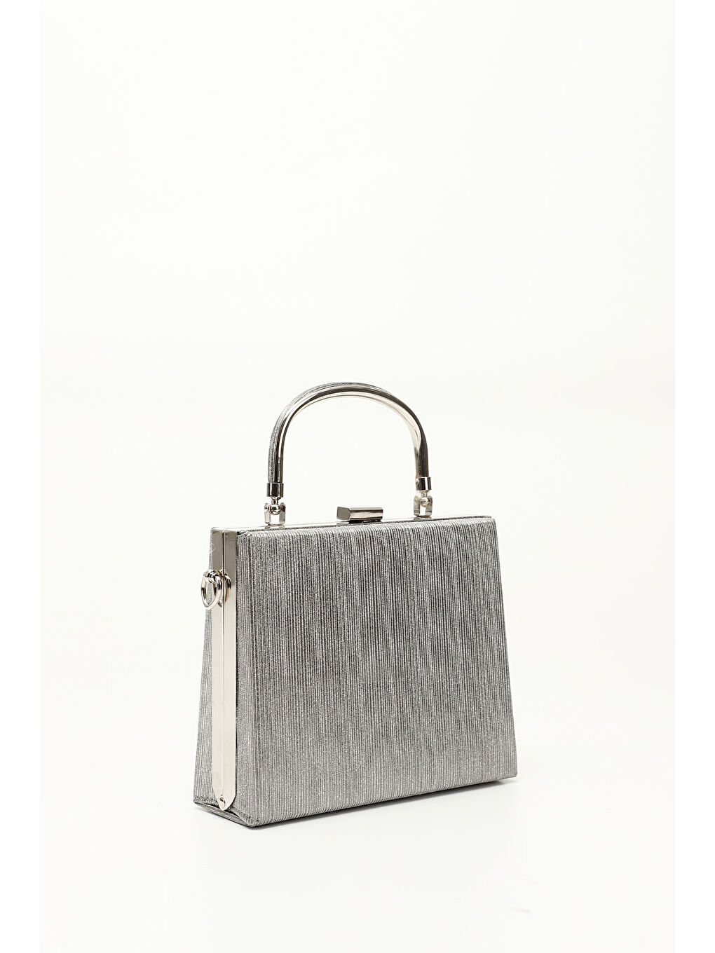 Gri Kadın GÜMÜŞ Simli Uzun Zincirli El Ve Omuz Askılı Abiye Çanta-1