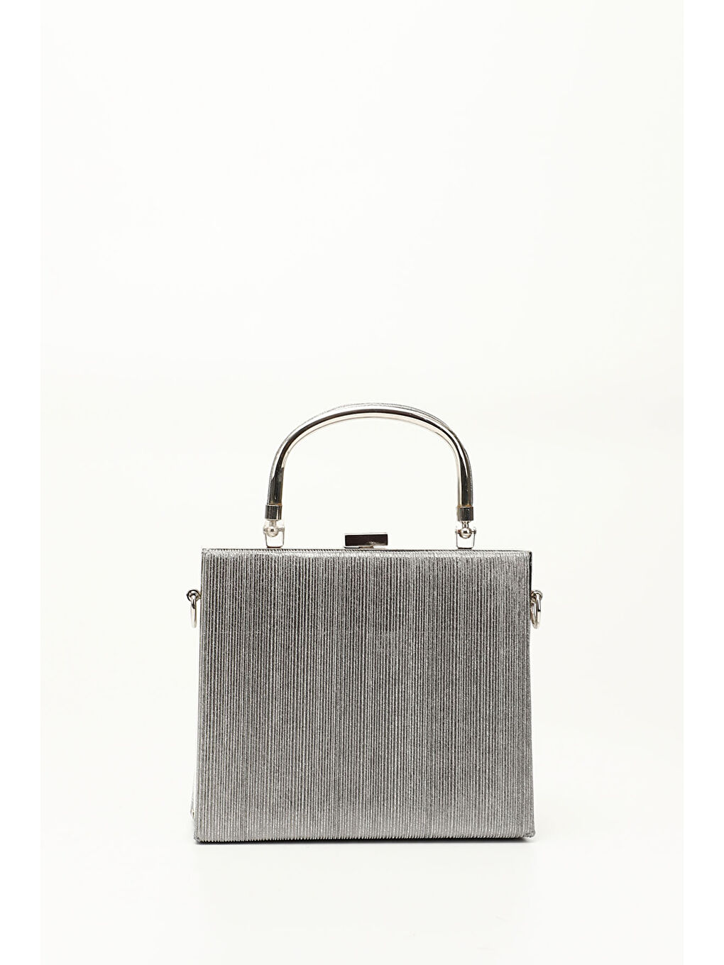 Gri Kadın GÜMÜŞ Simli Uzun Zincirli El Ve Omuz Askılı Abiye Çanta-2