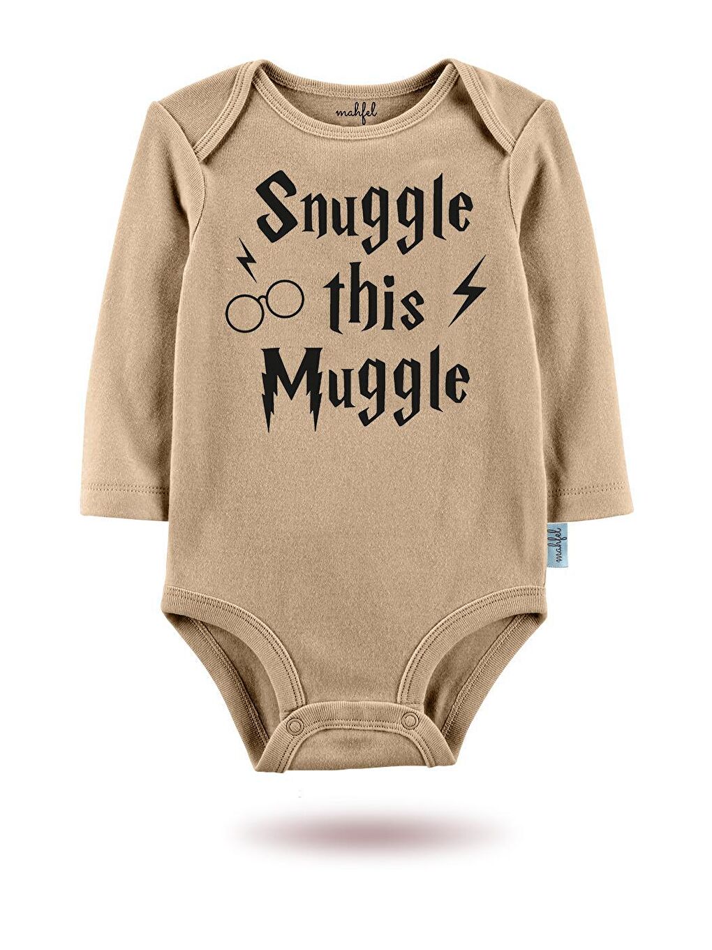 MAHFEL Bej-Kahverengi 2'Li " SNUGGLE THİS MUGGLE "Baskılı Uzun Kollu Unisex Bebek Çıtçıtlı Body - 2