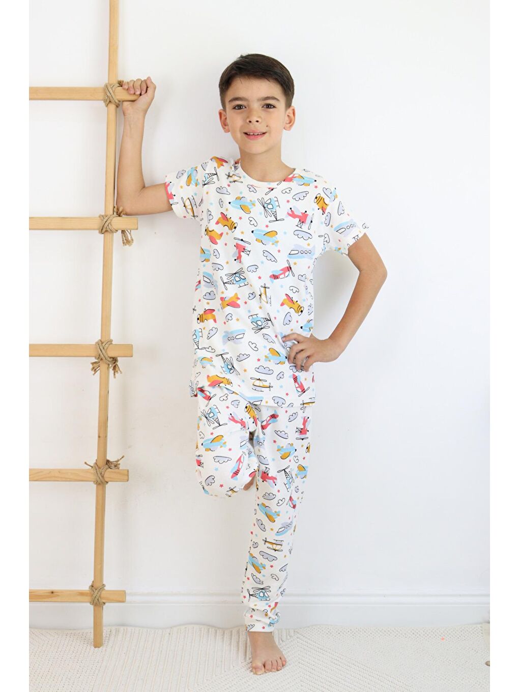 Harika KIDS Ekru Erkek Çocuk Baskılı Pamuklu Penye Kumaş  Pijama Takımı - 3