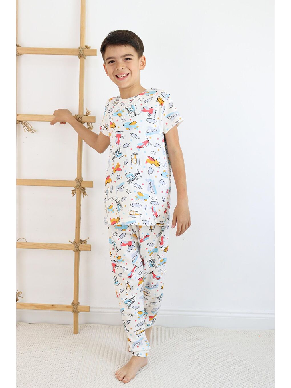 Harika KIDS Ekru Erkek Çocuk Baskılı Pamuklu Penye Kumaş  Pijama Takımı - 4