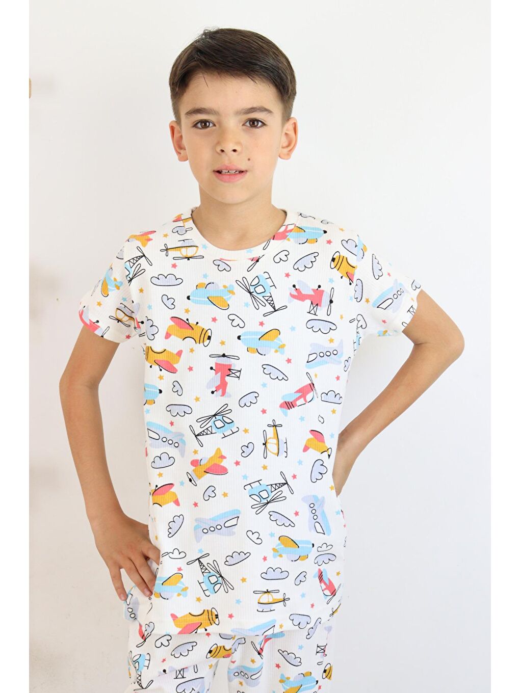 Harika KIDS Ekru Erkek Çocuk Baskılı Pamuklu Penye Kumaş  Pijama Takımı - 5