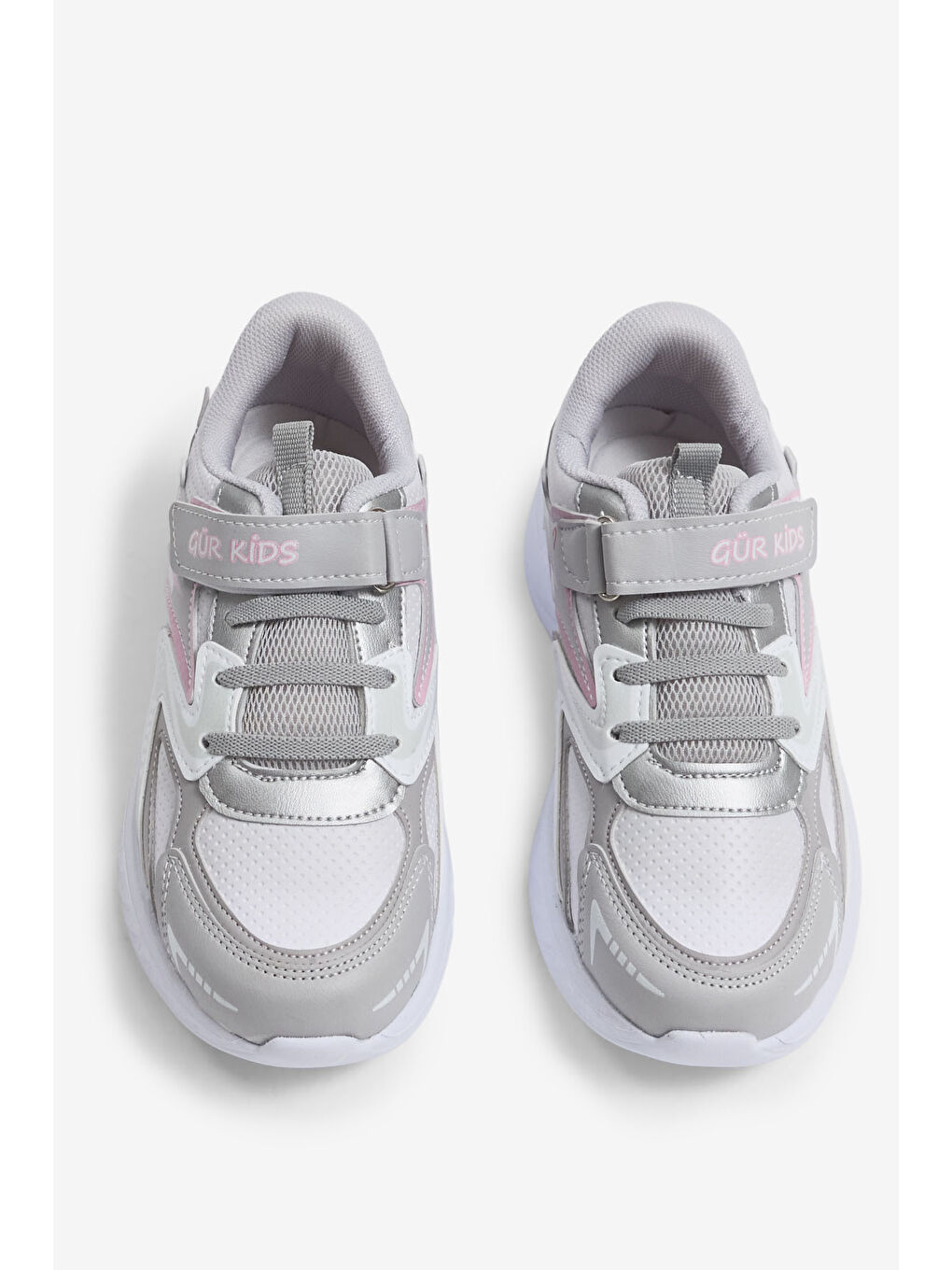Çocuk Unisex Gri Pudra Eva Faylon Taban Cırtlı Lastik Bağcıklı Spor Ayakkabı-2