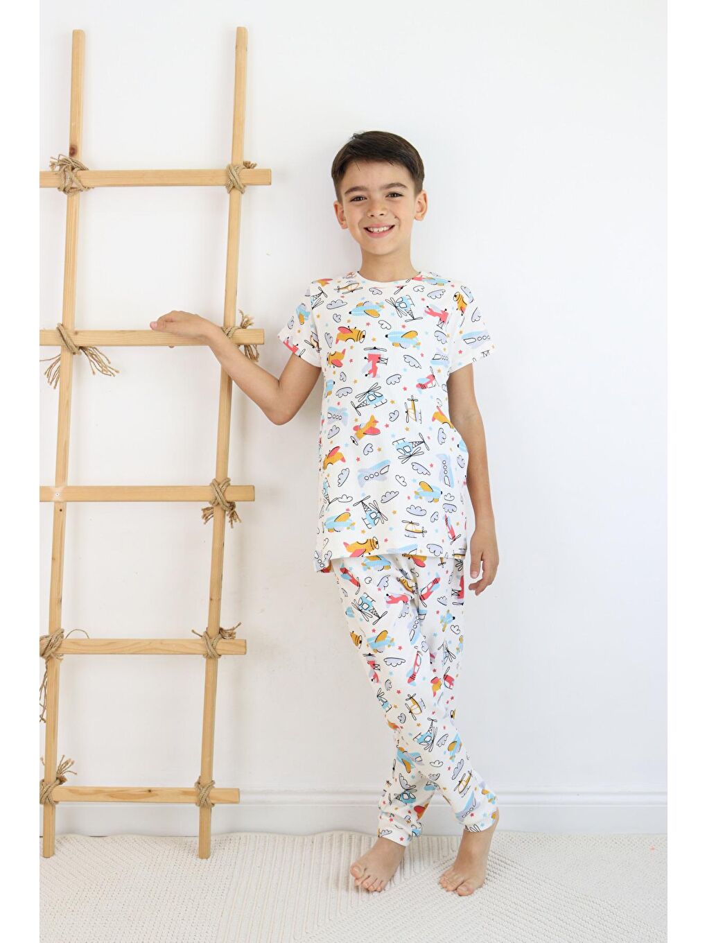 Harika KIDS Ekru Erkek Çocuk Baskılı Pamuklu Penye Kumaş  Pijama Takımı - 6