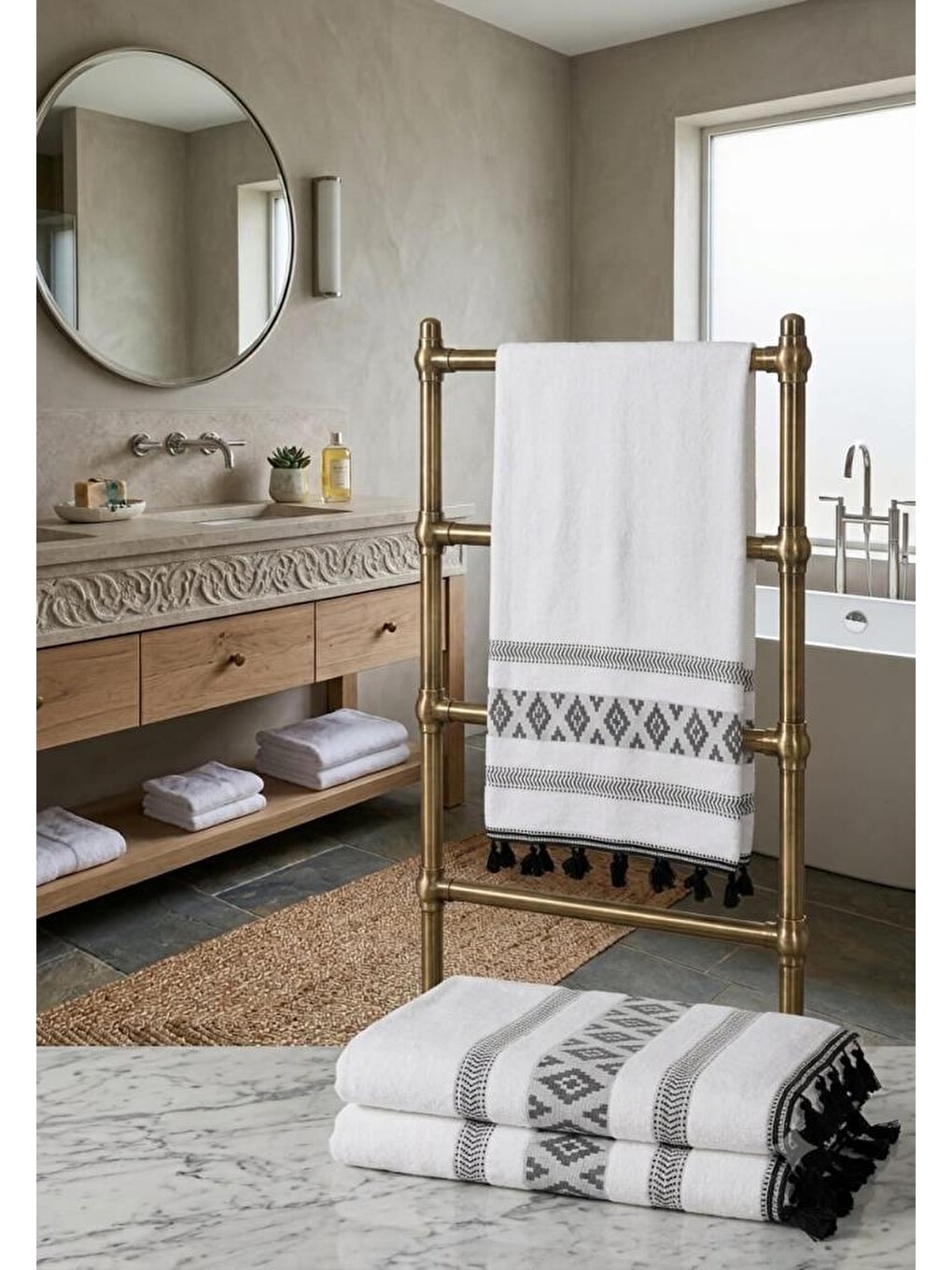 Kumsal Jakarlı Banyo Havlusu 90x140 Cm Siyah