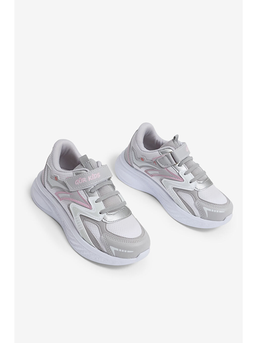 Çocuk Unisex Gri Pudra Eva Faylon Taban Cırtlı Lastik Bağcıklı Spor Ayakkabı-3