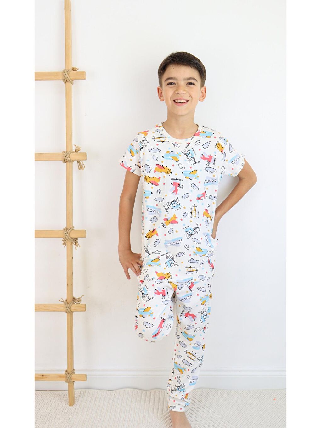 Harika KIDS Ekru Erkek Çocuk Baskılı Pamuklu Penye Kumaş  Pijama Takımı - 7