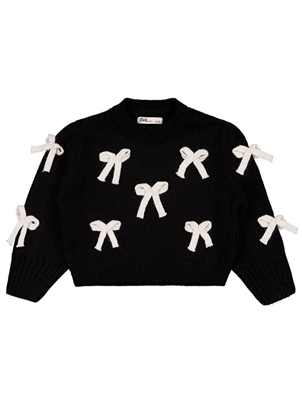 Girls Fiyonk Aksesuarlı 2-5 Yaş Kazak - Siyah 5-6 Yaş