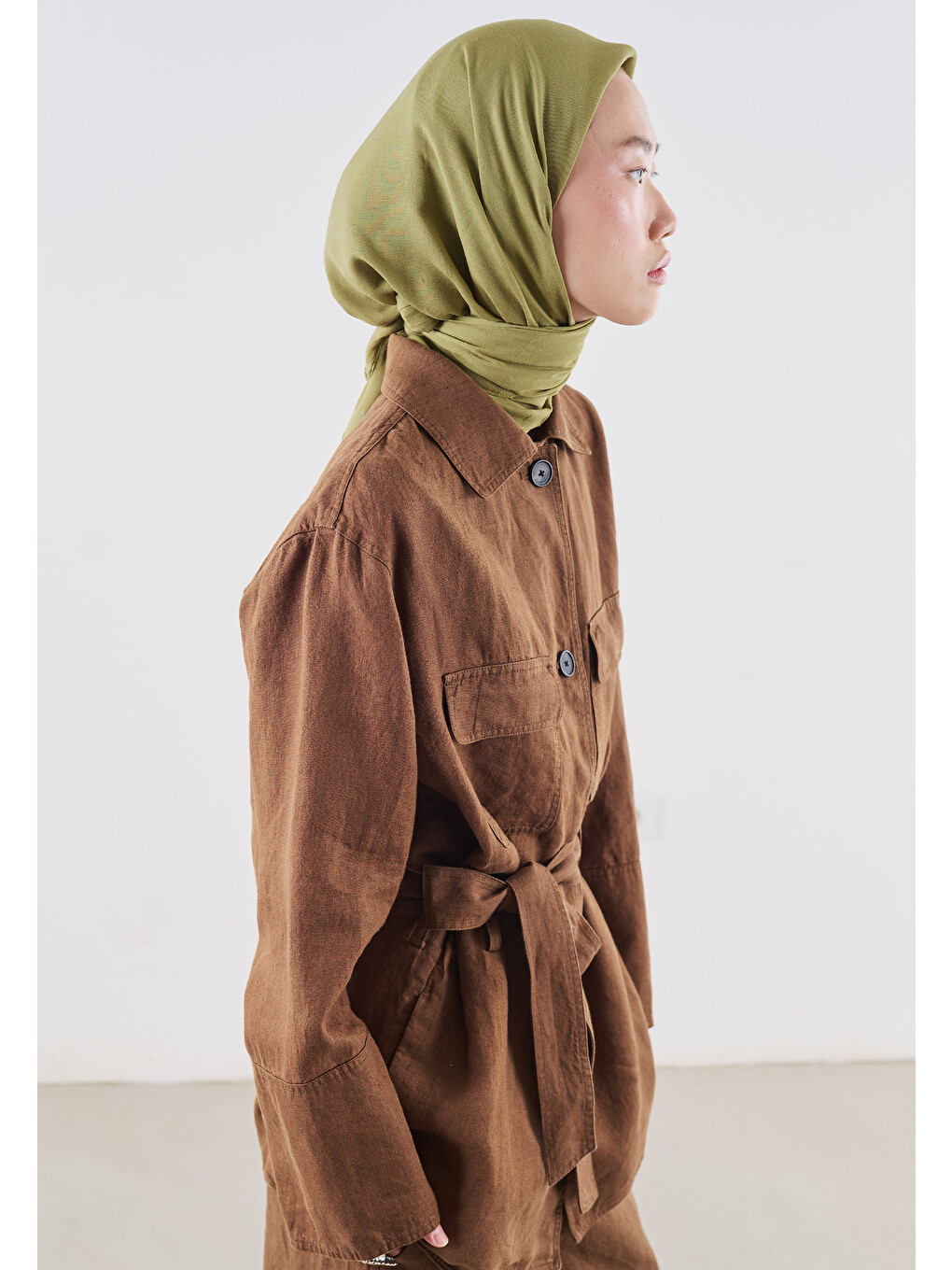 Yeşil Pamuk Keten Eşarp Olive-1