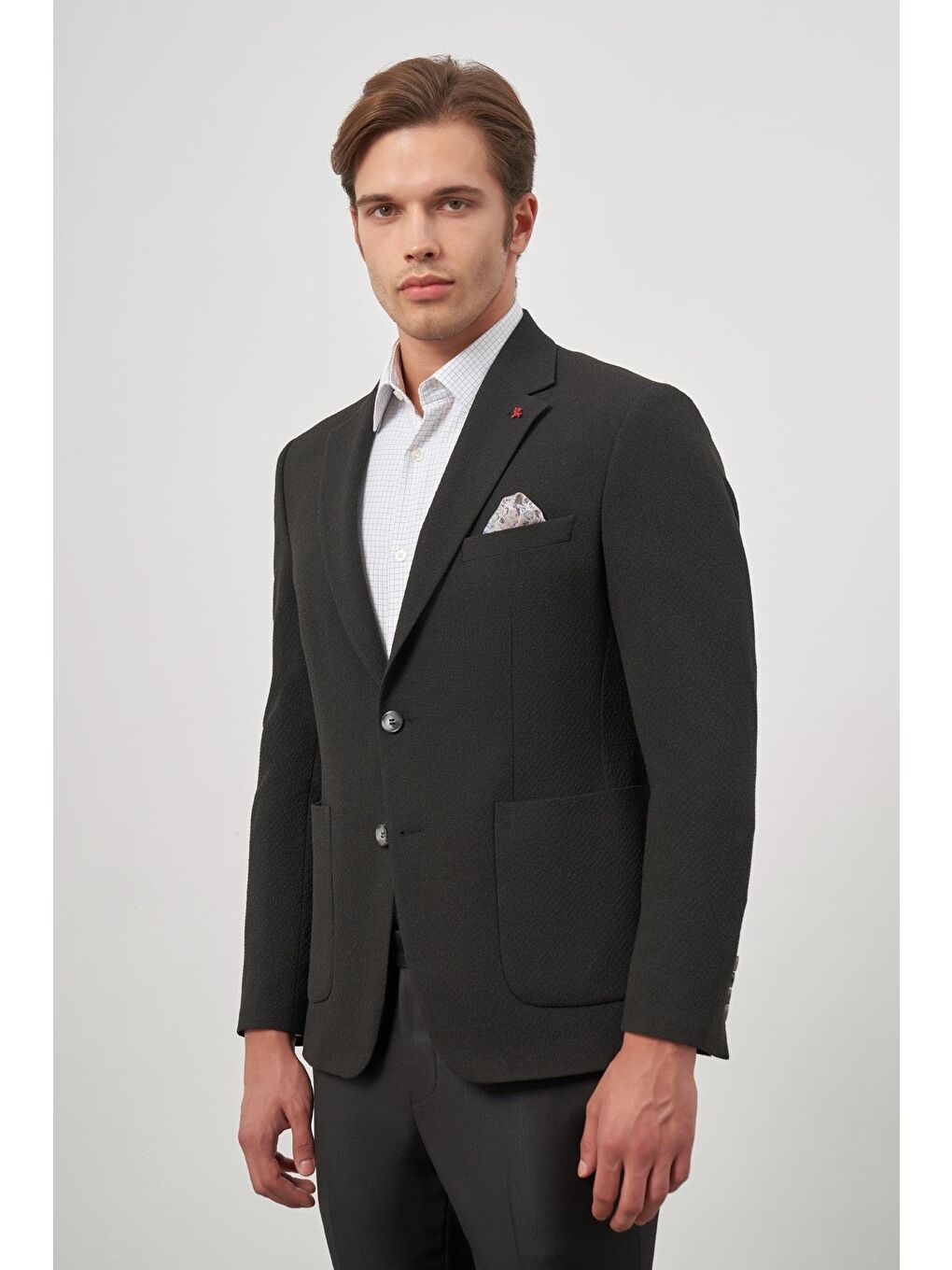 İMZA Siyah Gofreli Mono Yaka 6 Drop Slim Fit Classic Ceket 1002245158