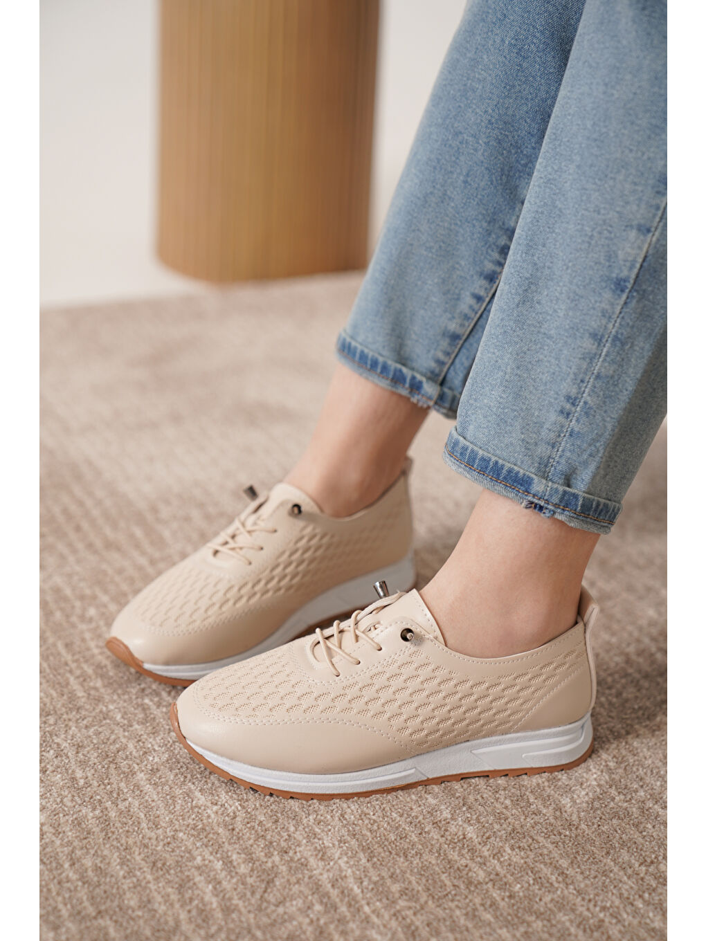 Bej D0155 Günlük Ortopedik Kadın Sneaker Spor Ayakkabı