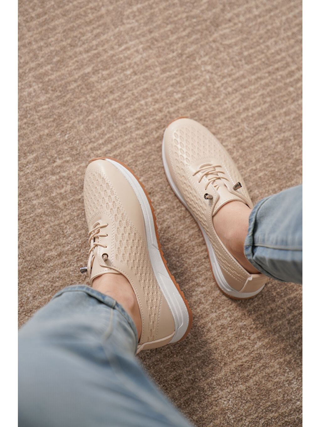 Bej D0155 Günlük Ortopedik Kadın Sneaker Spor Ayakkabı-1