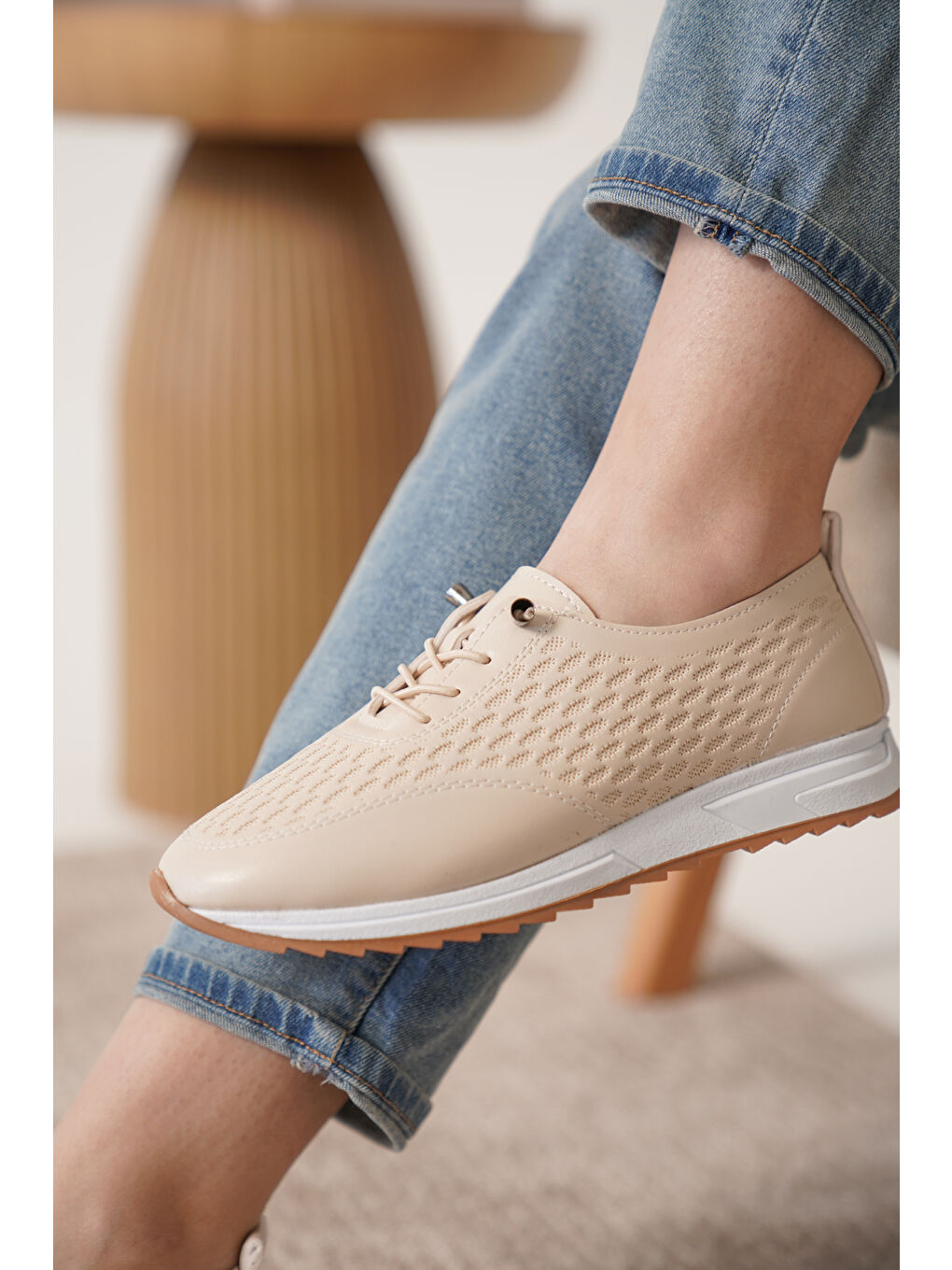 Bej D0155 Günlük Ortopedik Kadın Sneaker Spor Ayakkabı-4